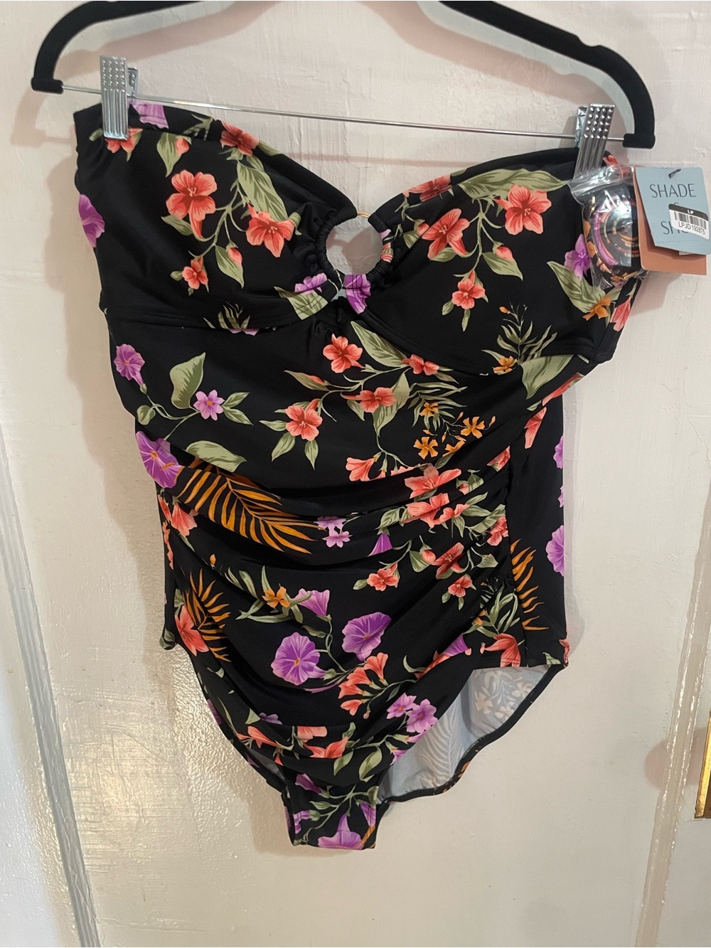 Shade & Shore Black Tropical Floral One-Piece Swimsuit